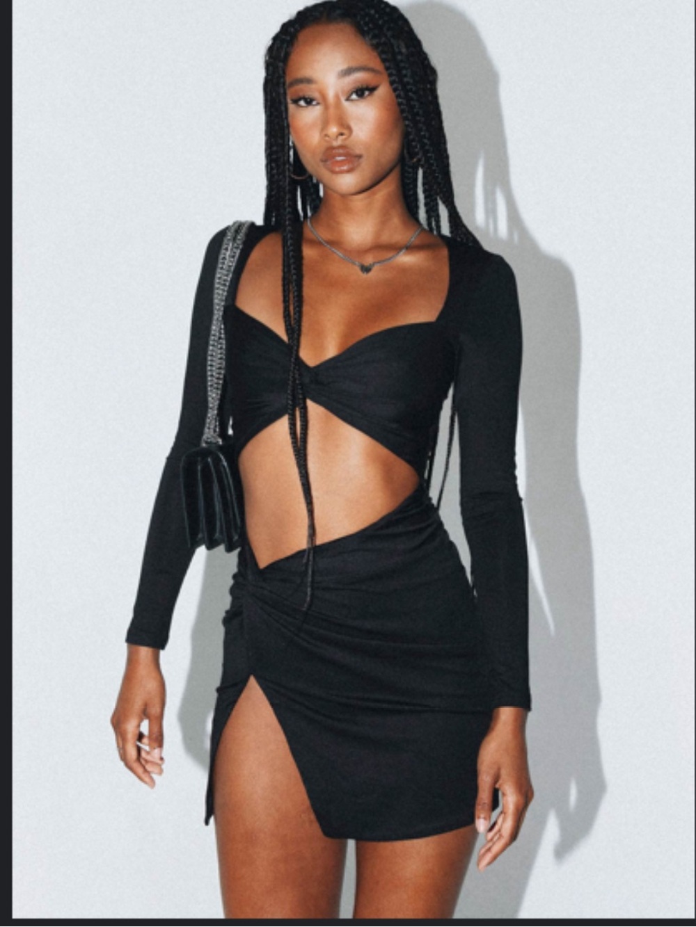 Princess Polly Black Twist-Ruched Long Sleeve Dress